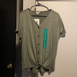 Olive Green tie front Tee